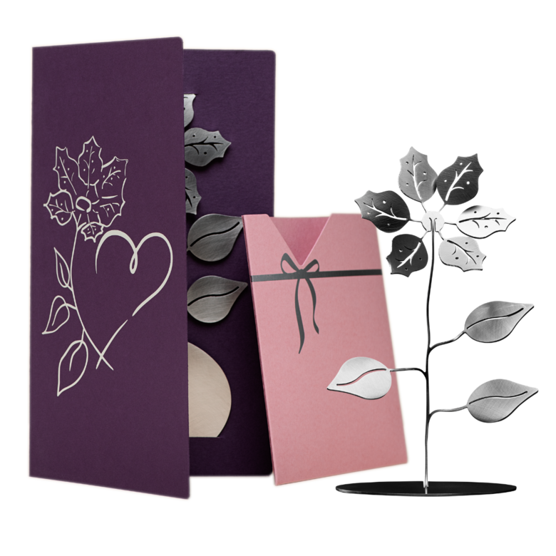 Little flower within a purple greeting card with old rose insert